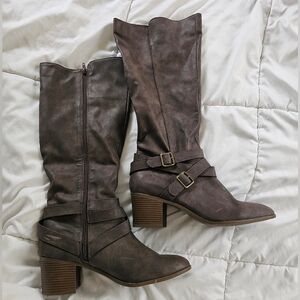 Charlotte Russe Brown Heeled Boots with Slouchy Design